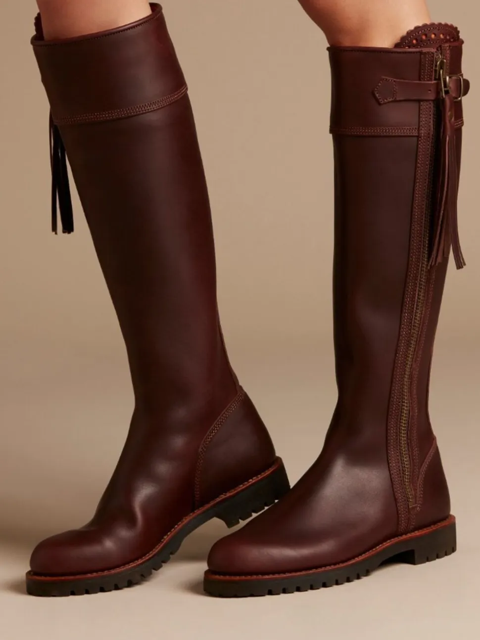 Penelope Chilvers Brown Wide Fit Long Tassel Leather Boots