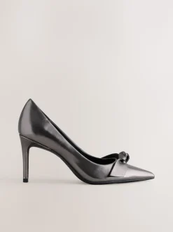 Pewter Forever Comfort® Bow Detail Leather Mid Court Shoes