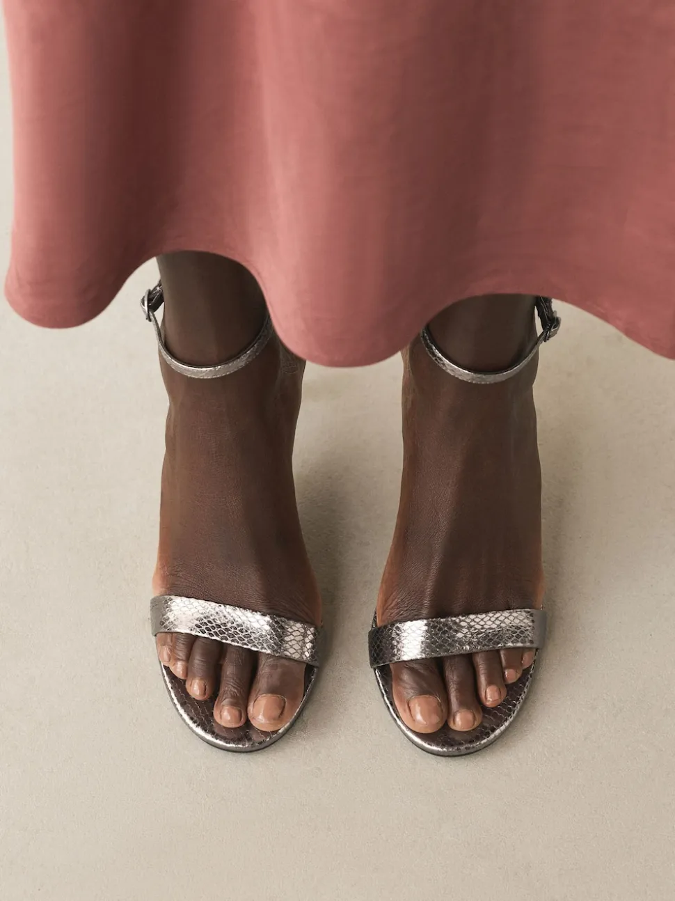 Pewter Forever Comfort® Strappy Heeled Sandals