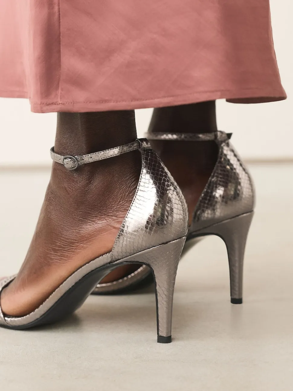 Pewter Forever Comfort® Strappy Heeled Sandals