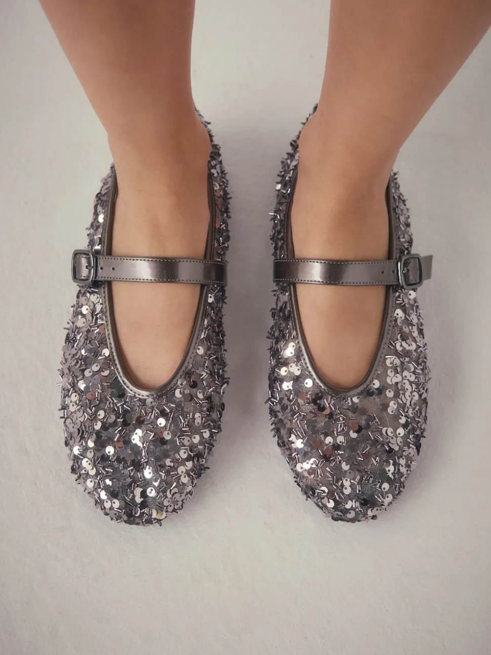 Pewter Sequin Forever Comfort® Embellished Sequin Mary Jane Shoes