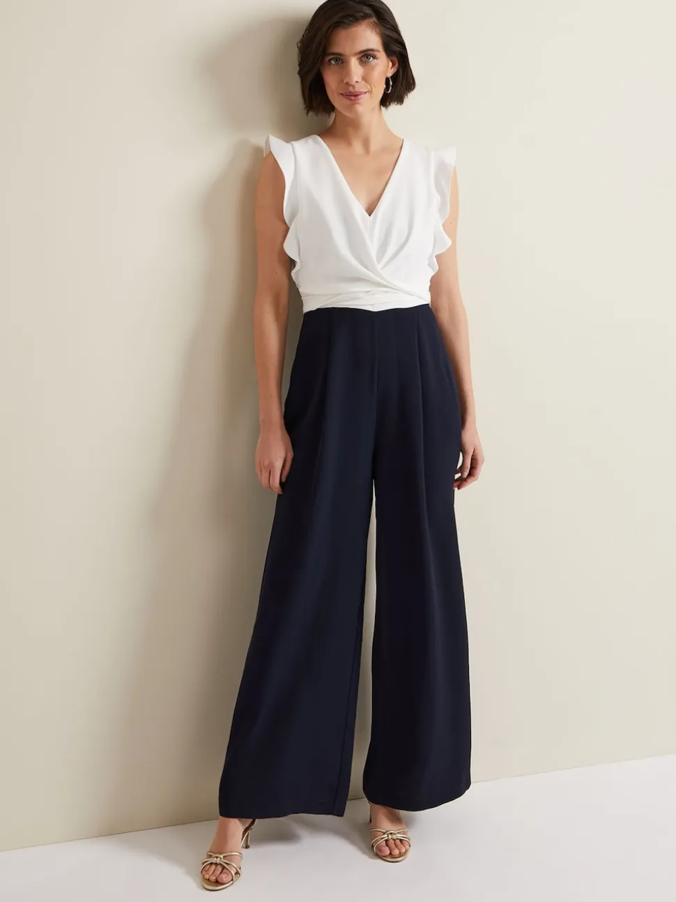 Phase Eight Blue Ayla Ruffle Jumpsuit