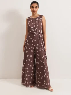 Phase Eight Brown Petite Maxine Spot Chiffon Jumpsuit