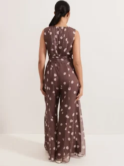 Phase Eight Brown Petite Maxine Spot Chiffon Jumpsuit