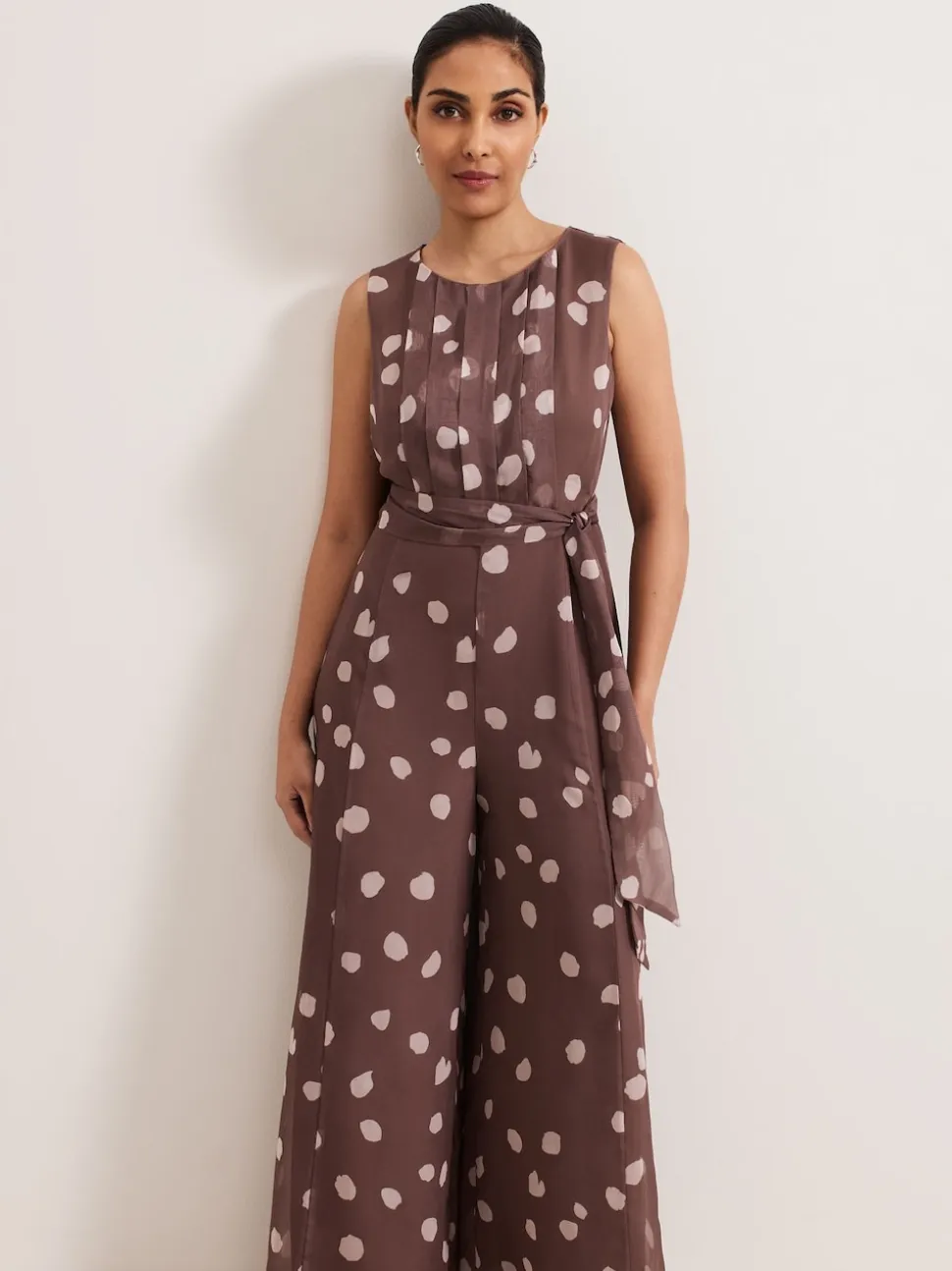Phase Eight Brown Petite Maxine Spot Chiffon Jumpsuit