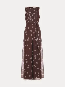 Phase Eight Brown Petite Maxine Spot Chiffon Jumpsuit