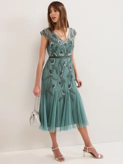 Phase Eight Green Evonne Beaded Dress