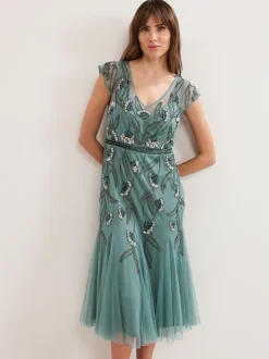 Phase Eight Green Evonne Beaded Dress