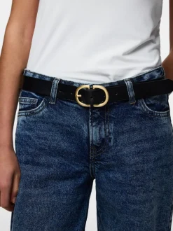 PIECES Black Leather Belt