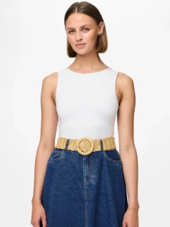 PIECES Brown Raffia Belt