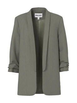 PIECES Green 3/4 Sleeve Pinstripe Blazer