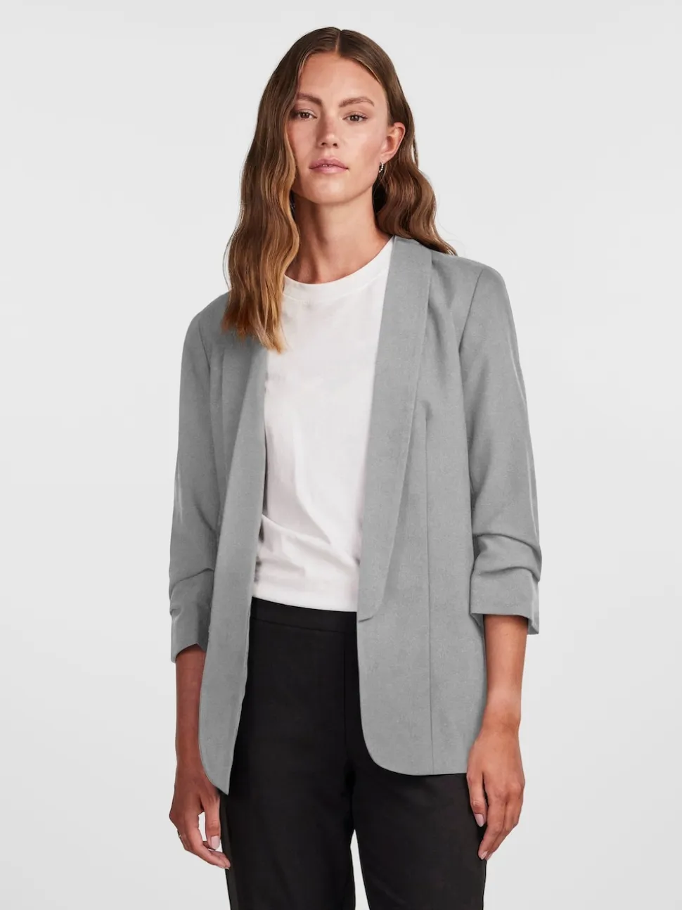 PIECES Grey Ruched Sleeve Blazer