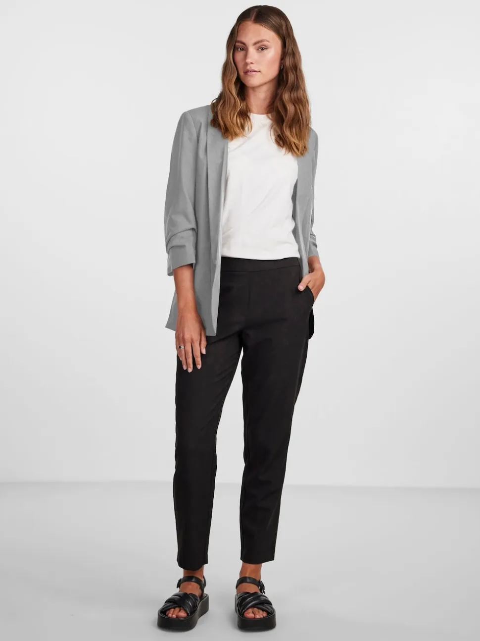 PIECES Grey Ruched Sleeve Blazer