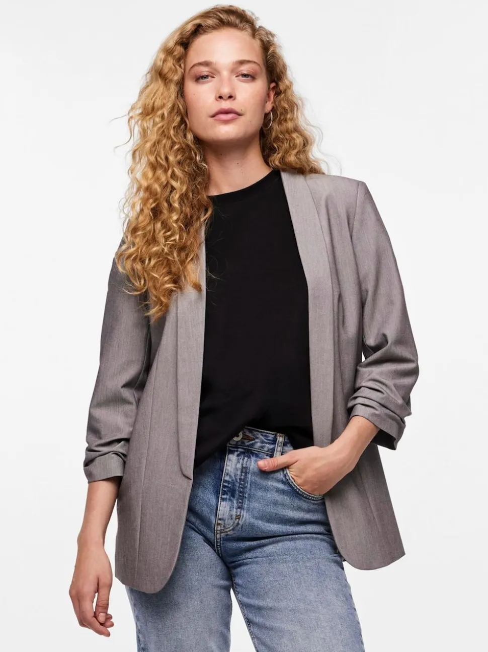 PIECES Grey Ruched Sleeve Blazer