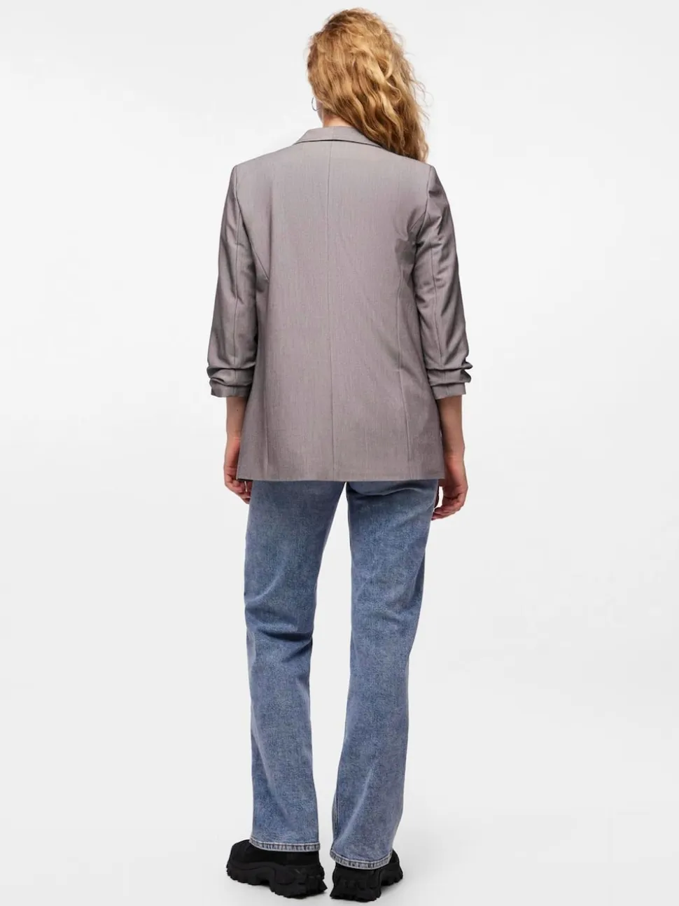 PIECES Grey Ruched Sleeve Blazer