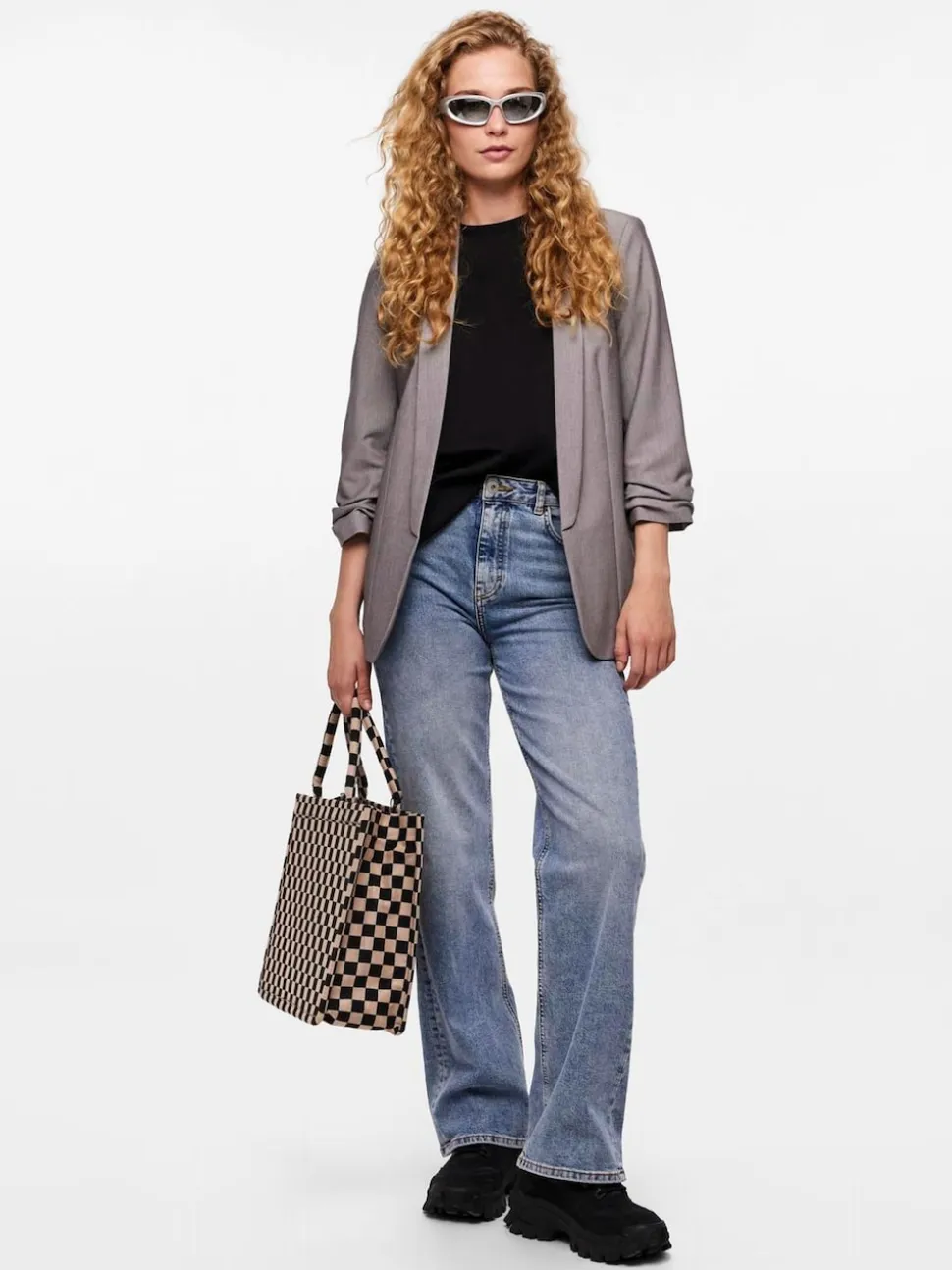 PIECES Grey Ruched Sleeve Blazer