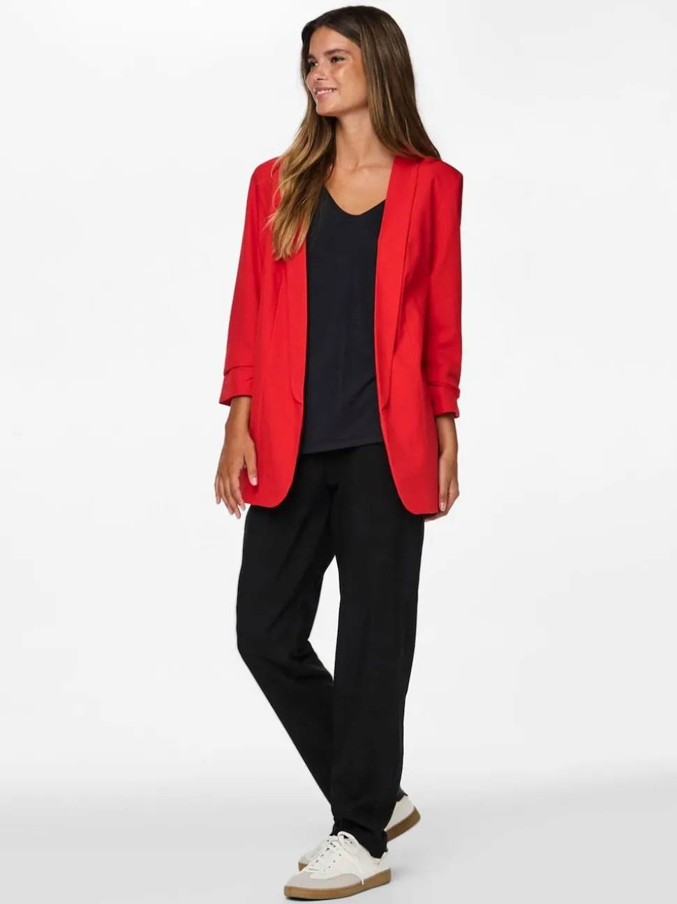 PIECES Red Ruched Sleeve Blazer