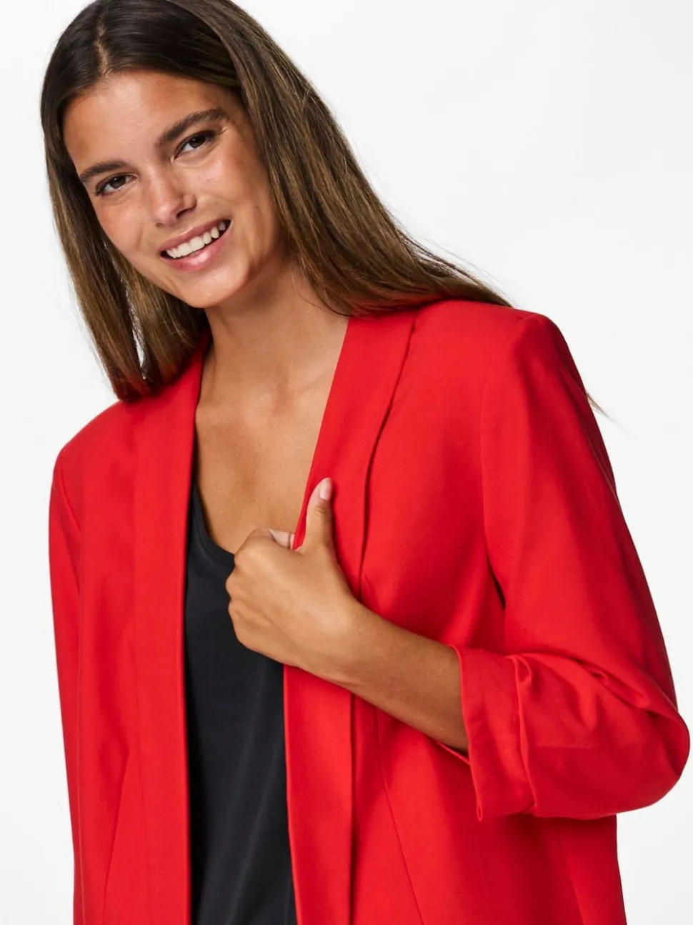 PIECES Red Ruched Sleeve Blazer