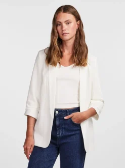 PIECES White Ruched Sleeve Blazer