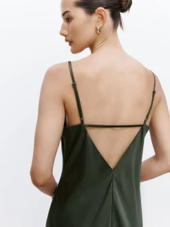 Pine Green Satin Cowl Neck Wedding Guest Bridesmaid Maxi Dress