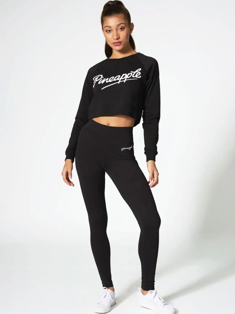 Pineapple Black Petite Womens Wide Waistband Leggings