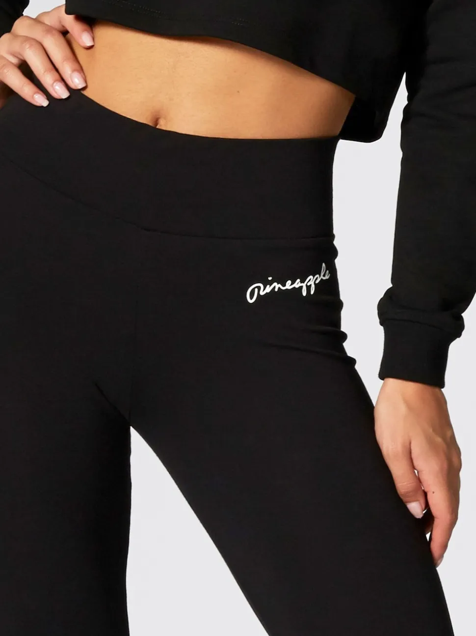 Pineapple Black Petite Womens Wide Waistband Leggings
