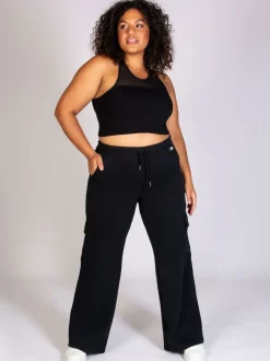 Pineapple Black Womens Cargo Wide Leg Joggers