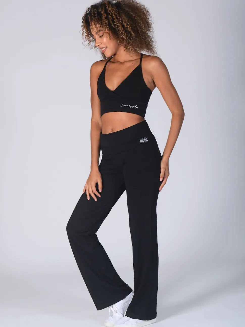 Pineapple Black Womens Fold Waistband Jersey Trousers