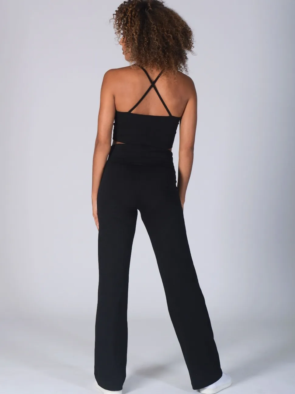Pineapple Black Womens Fold Waistband Jersey Trousers