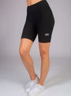 Pineapple Black Womens Rib Cycling Shorts with Pocket