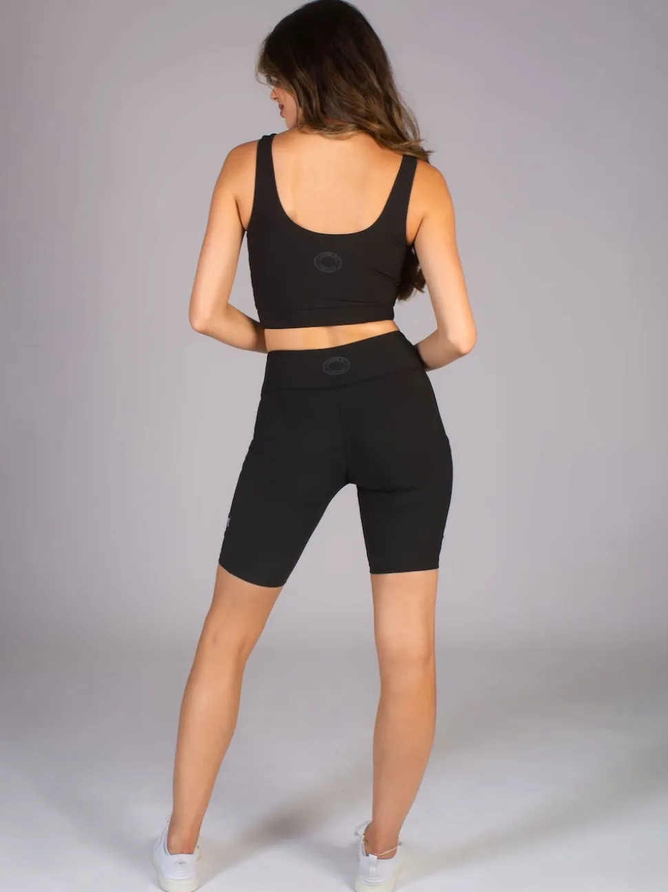 Pineapple Black Womens Rib Cycling Shorts with Pocket