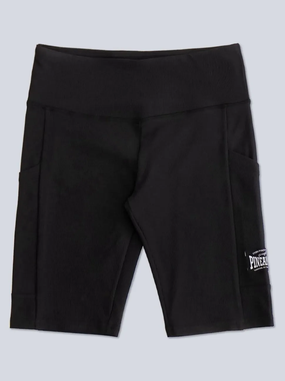 Pineapple Black Womens Rib Cycling Shorts with Pocket