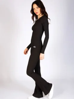 Pineapple Black Womens Rib Flared Leggings