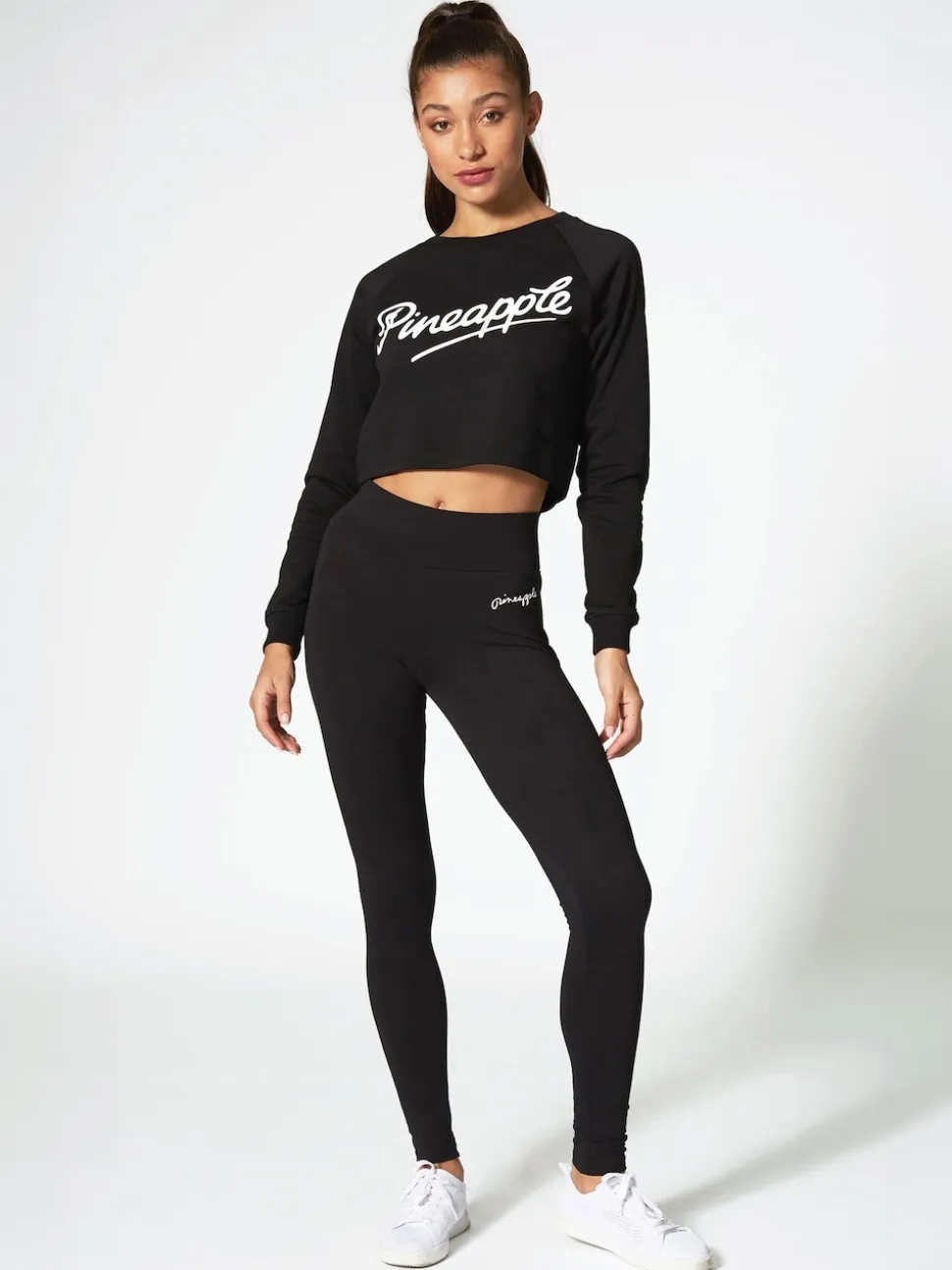 Pineapple Black Womens Wide Waistband Leggings