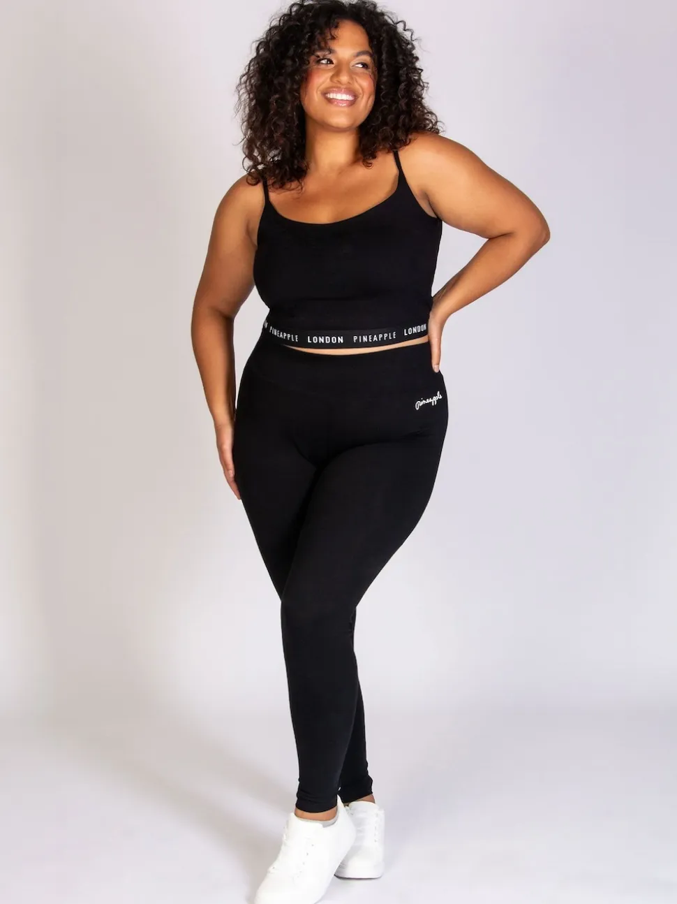 Pineapple Black Womens Wide Waistband Leggings