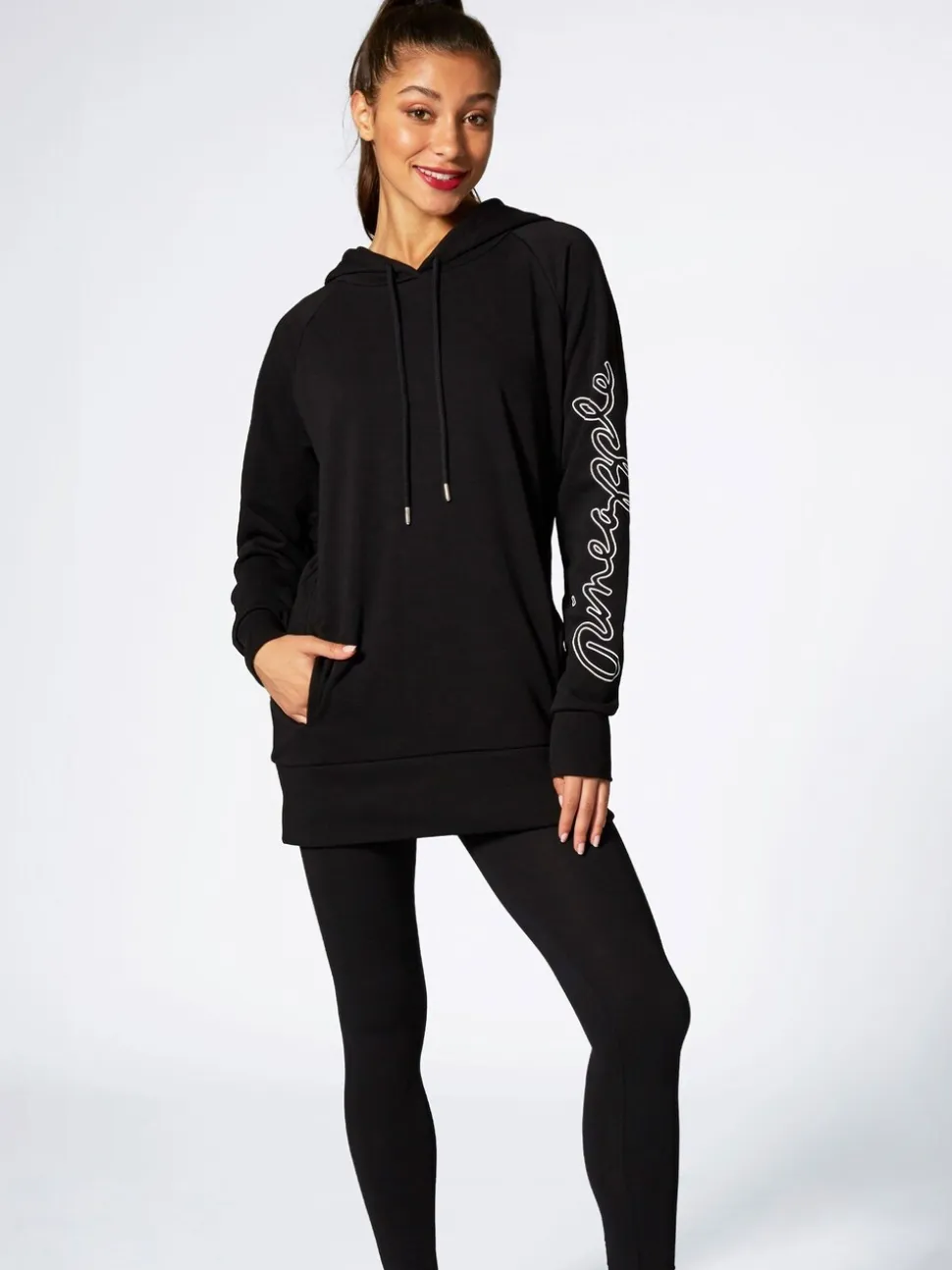 Pineapple Dark Black Longline Hoodie