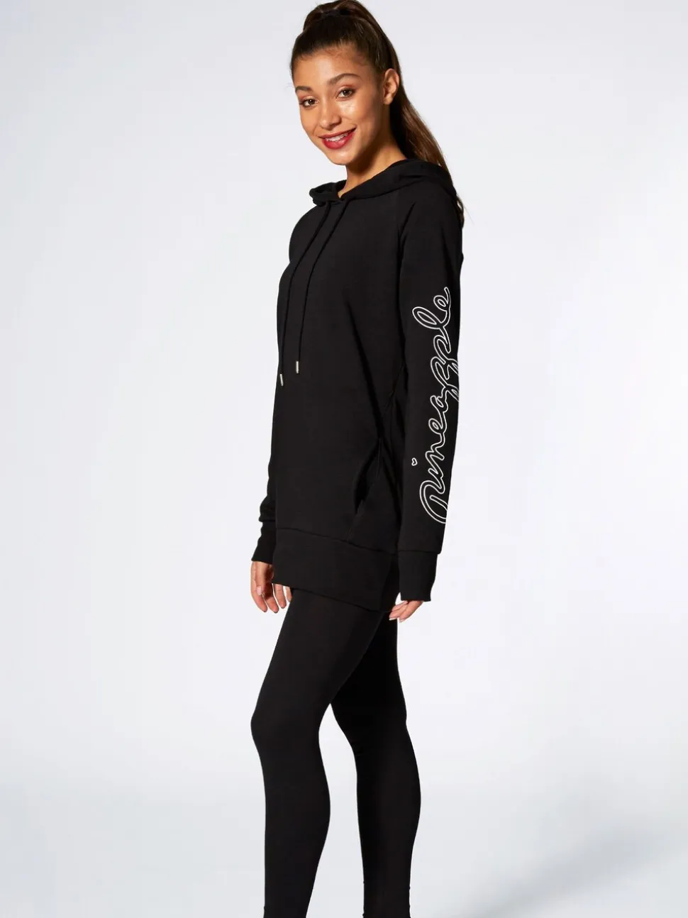 Pineapple Dark Black Longline Hoodie
