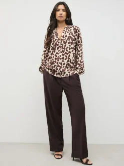 Pink Animal Print Long Sleeve V-Neck Blouse