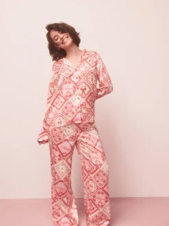 Pink Bows Satin Button Through Pyjamas