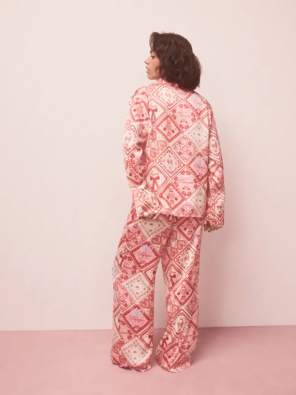 Pink Bows Satin Button Through Pyjamas