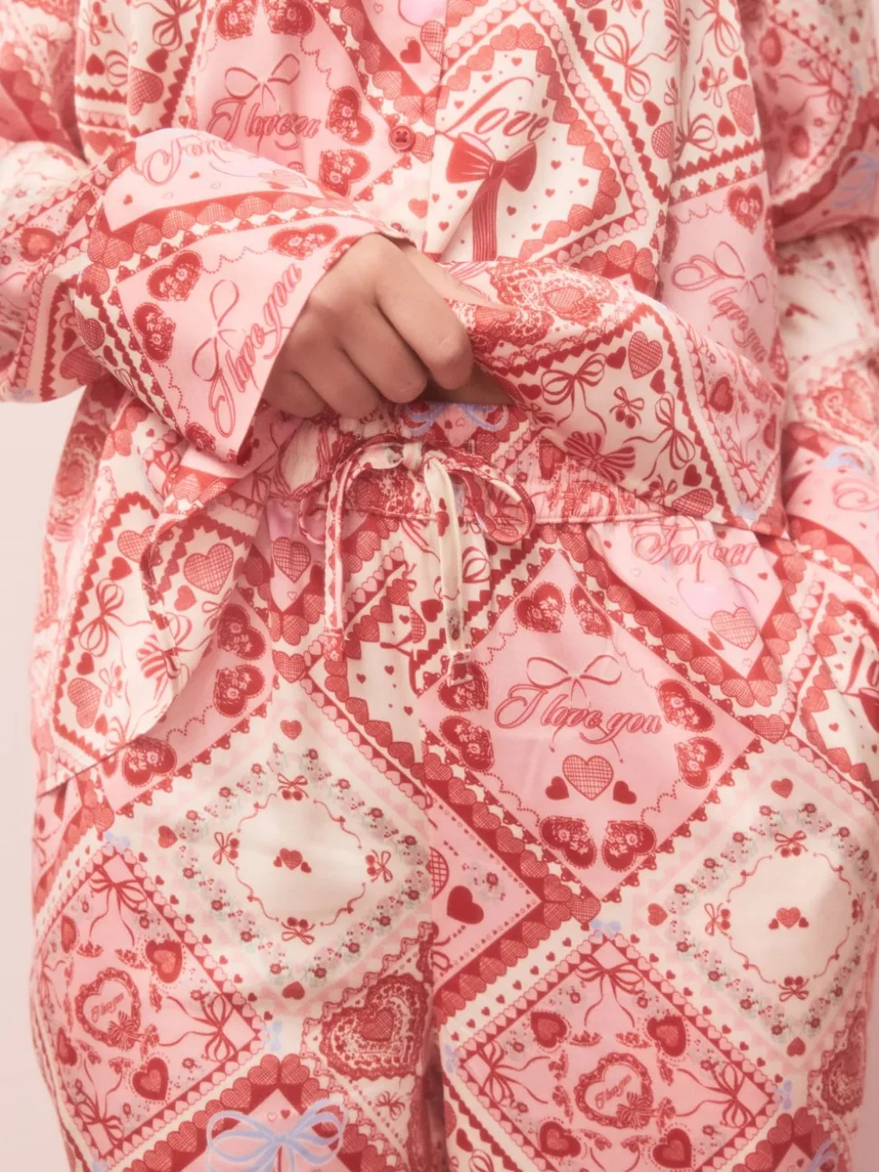 Pink Bows Satin Button Through Pyjamas