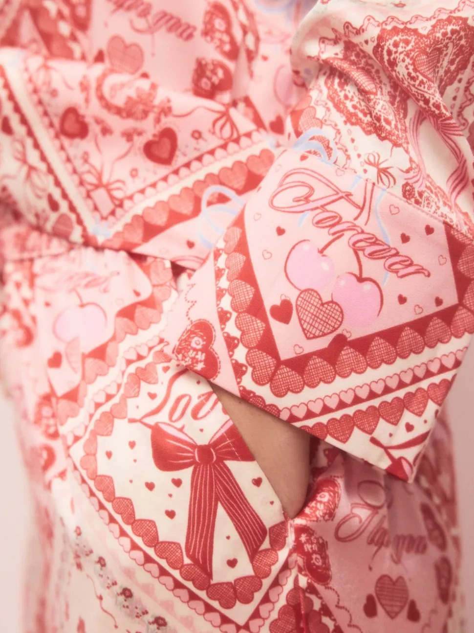 Pink Bows Satin Button Through Pyjamas