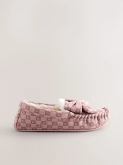 Pink Check Heart Moccasin Slippers