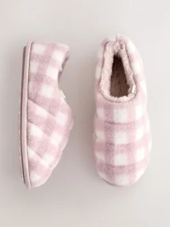 Pink Check Quilted Faux Fur Shoot Slippers