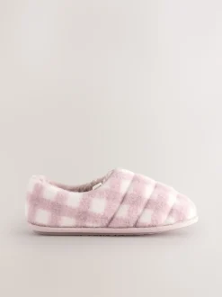 Pink Check Quilted Faux Fur Shoot Slippers