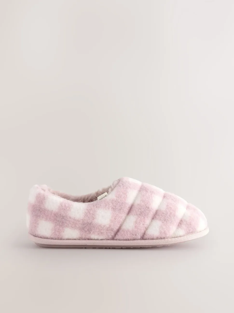 Pink Check Quilted Faux Fur Shoot Slippers
