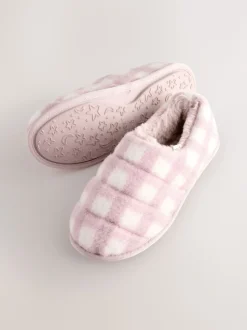 Pink Check Quilted Faux Fur Shoot Slippers