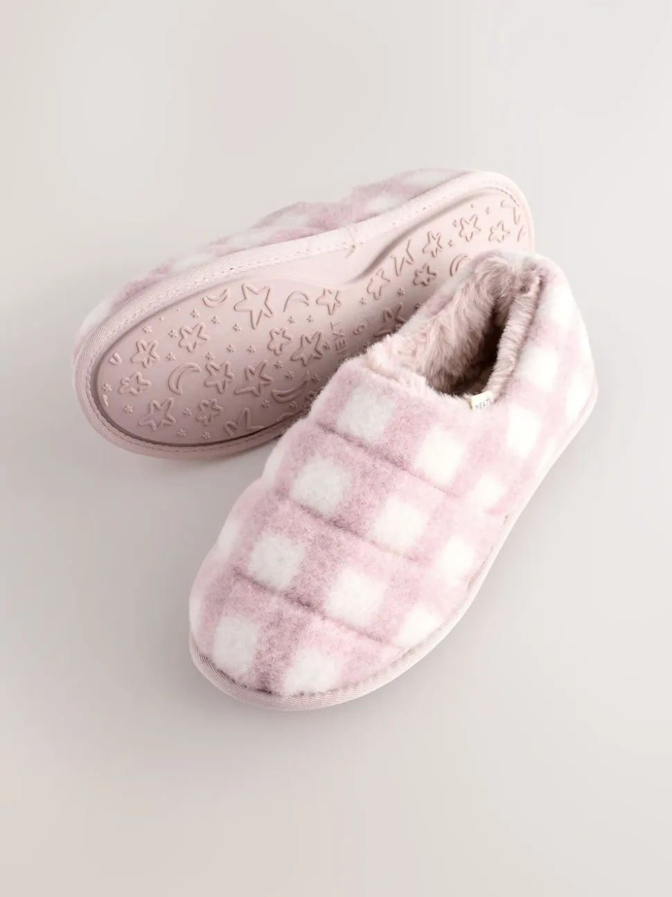Pink Check Quilted Faux Fur Shoot Slippers