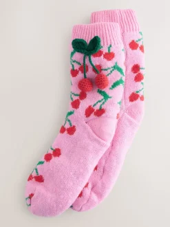 Pink Cherries Chunky Slipper Socks 1 Pack