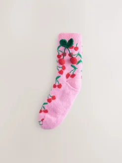 Pink Cherries Chunky Slipper Socks 1 Pack